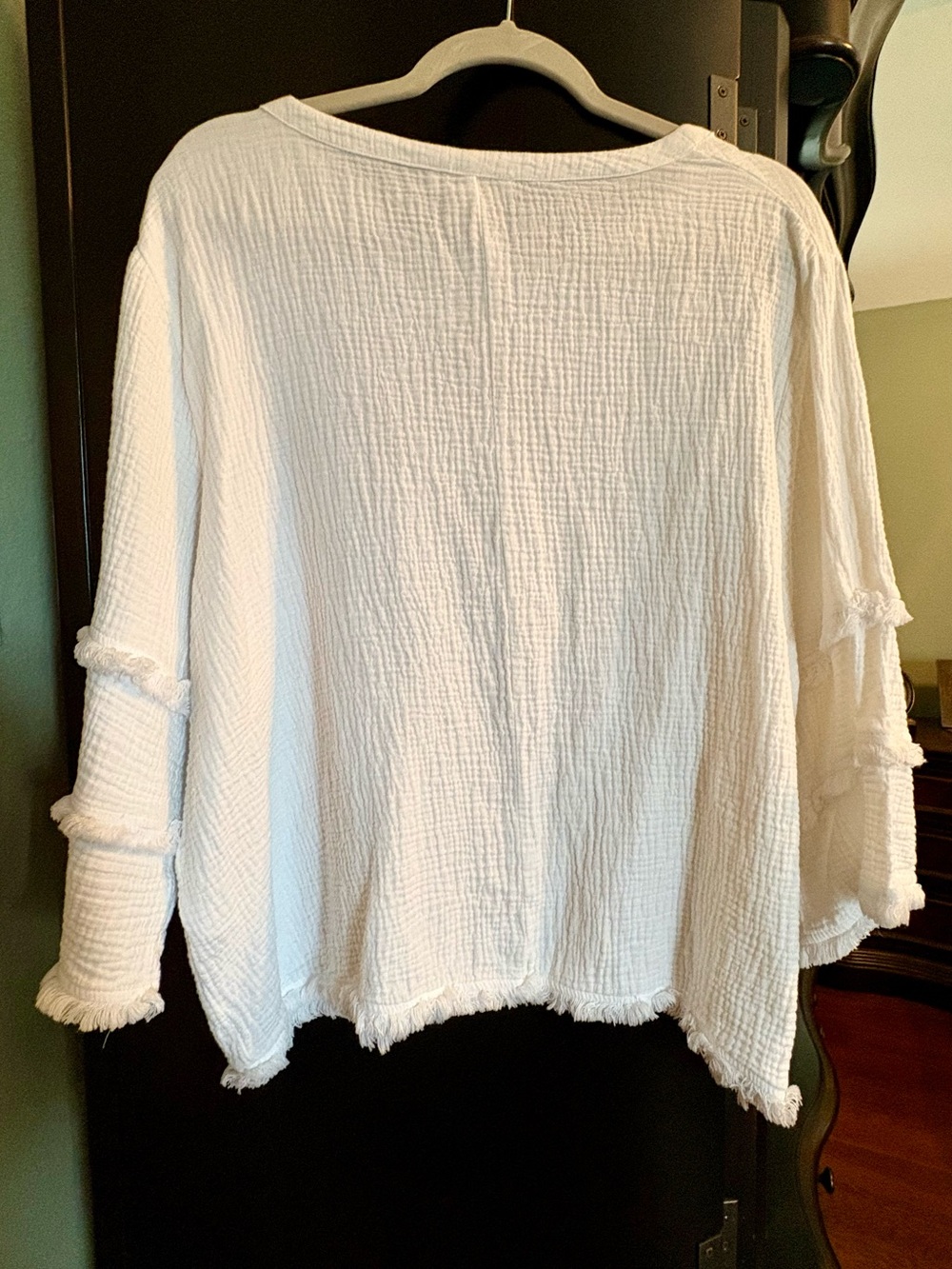Cynthia Rowley 1X White Cotton GauzeFringe-Sleeve & Hem Women's Top - Picture 4 of 7